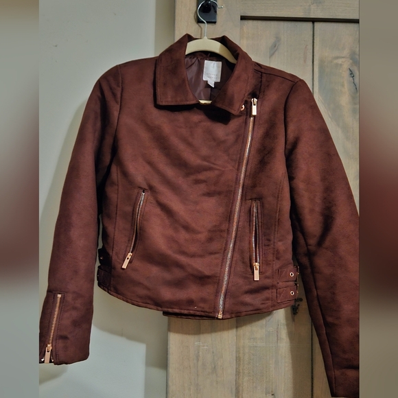 LC Lauren Conrad Runway collection Faux Suede Moto Jacket. Color Wine. Size 4 - Picture 10 of 15